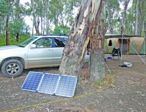 The camp site at Torrumbarry was set up to have the solar panels near the car where the battery was, yet out of the way of the main camp.
